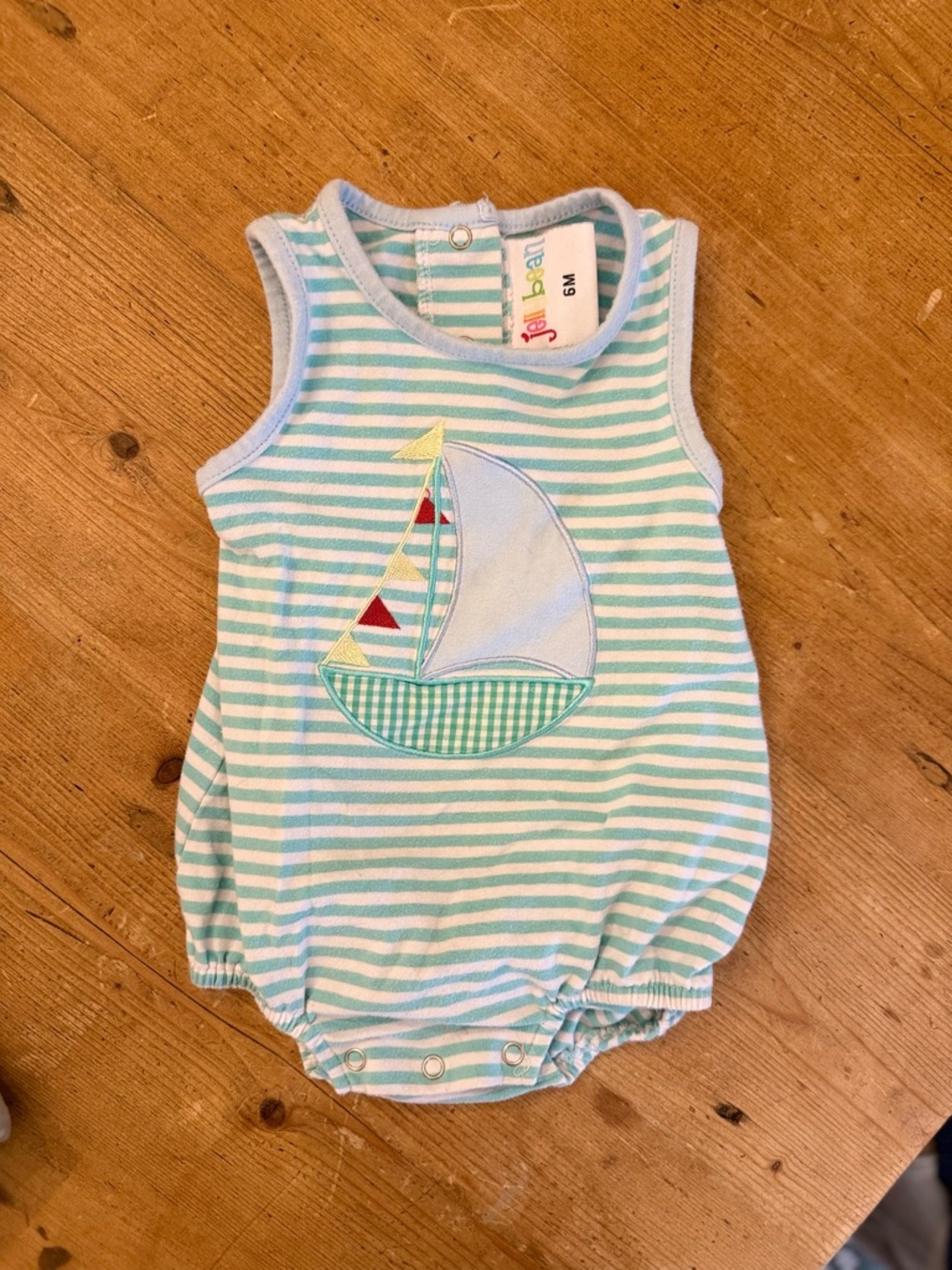 Green & White Striped Baby Sailboat Romper